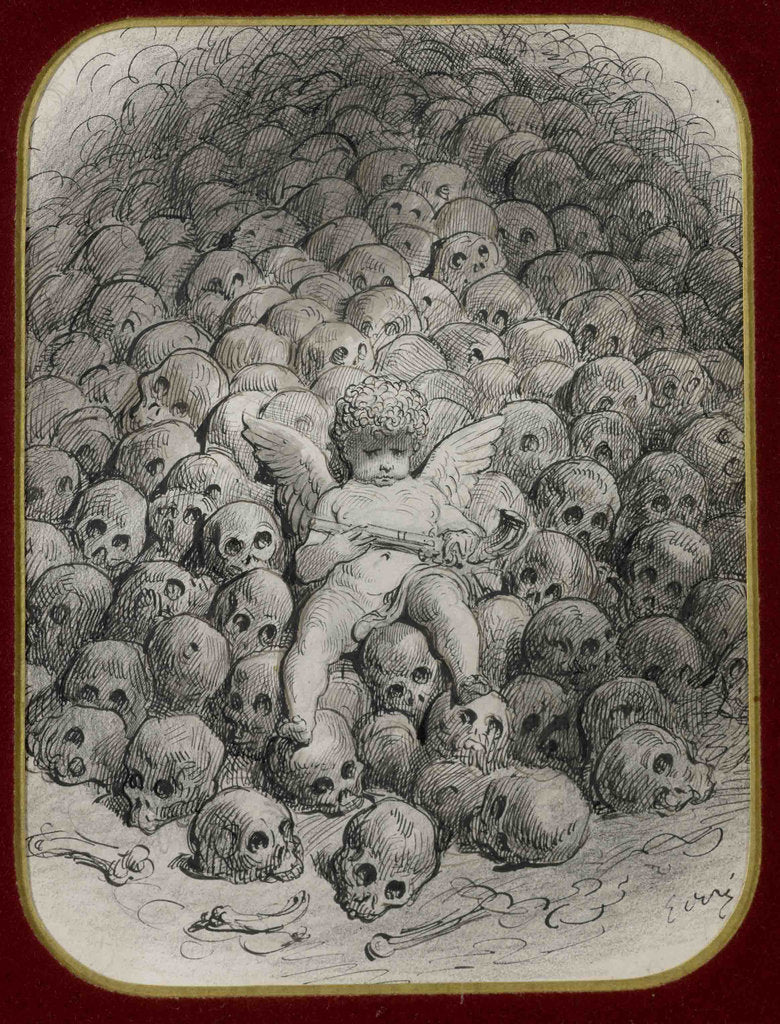 Detail of Cupid with a Pistol on Top of a Mountain of Skull by Anonymous