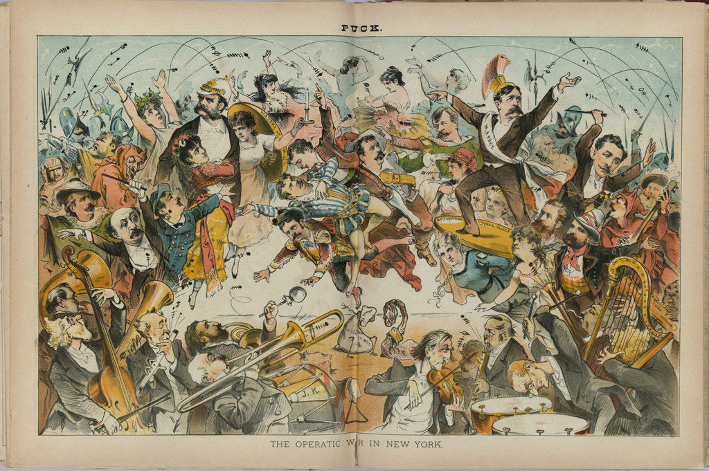 Detail of The operatic war in New York. Illustration from Puck by Anonymous