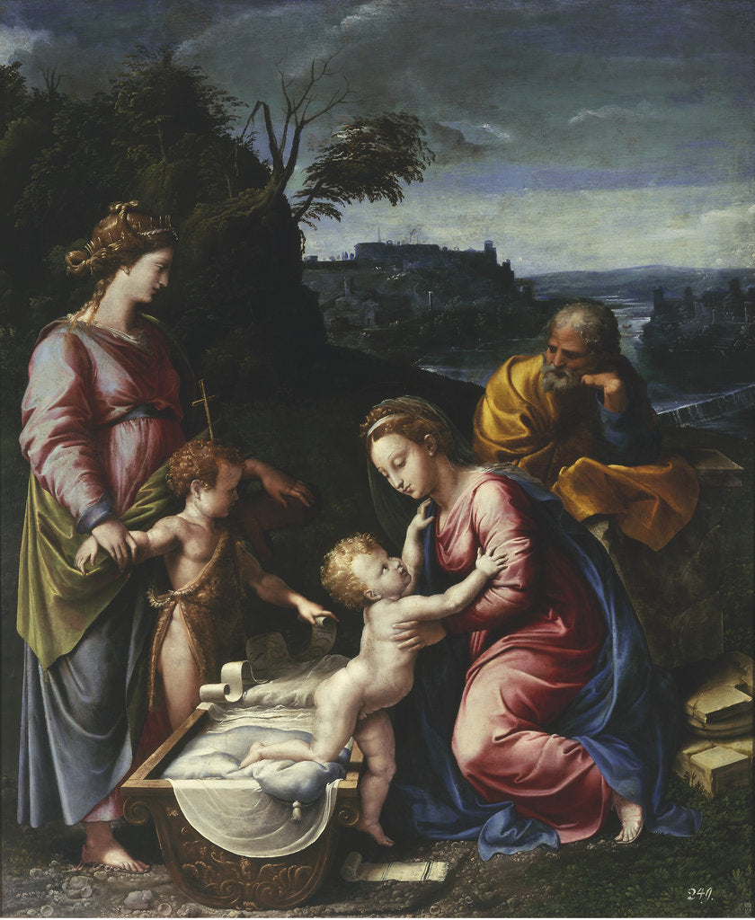 Detail of The Holy Family with the young John the Baptist and Saint Catherine by Anonymous