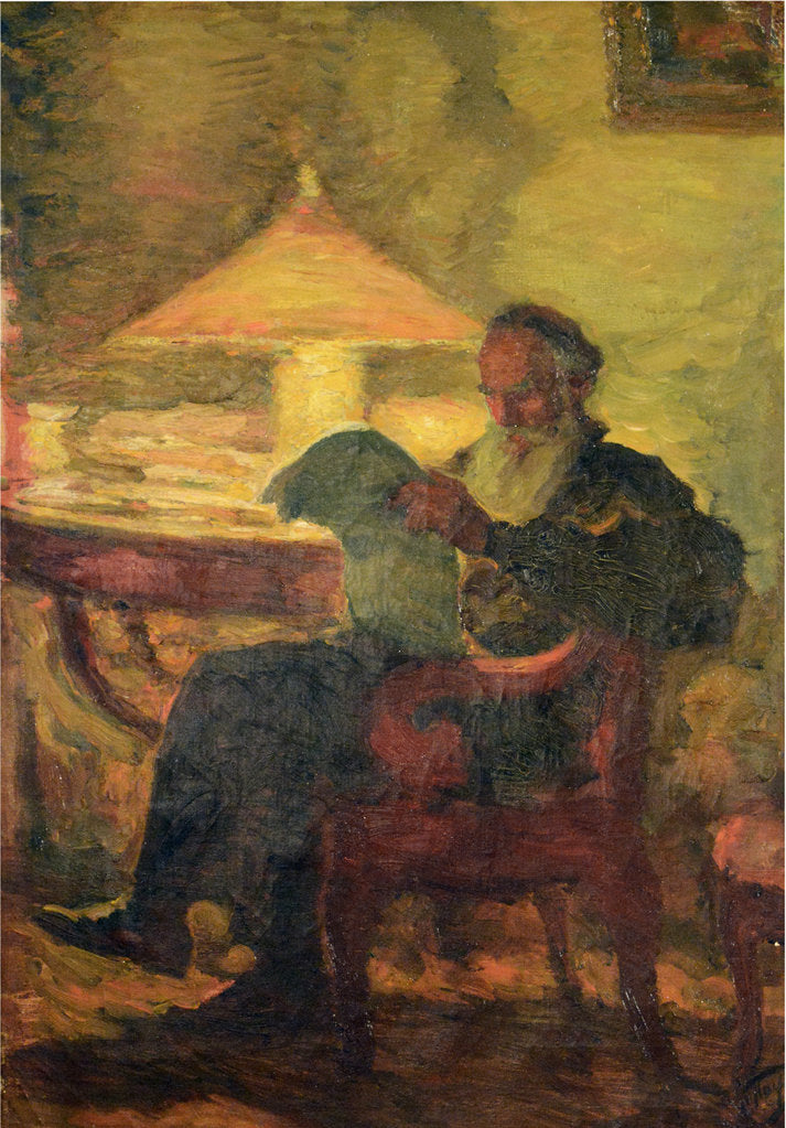 Detail of Leo Tolstoy reading by Anonymous