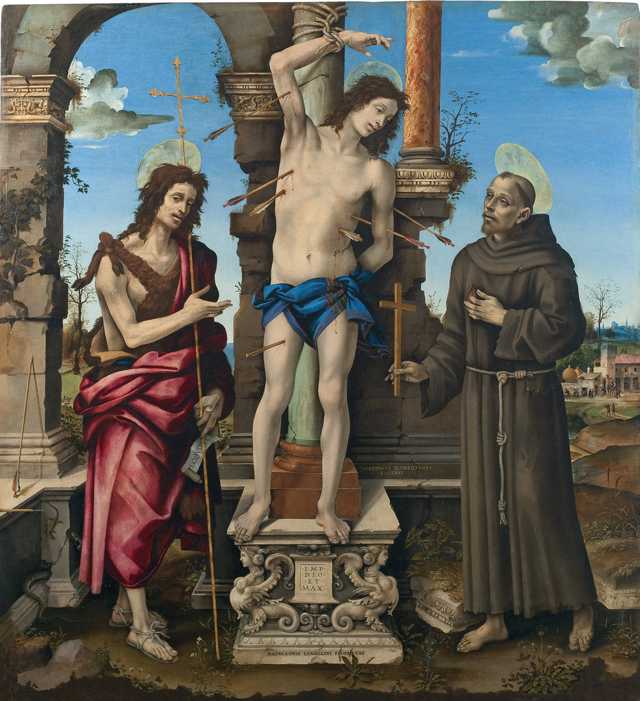 Detail of The Saints Sebastian, John the Baptist and Francis of Assisi by Anonymous