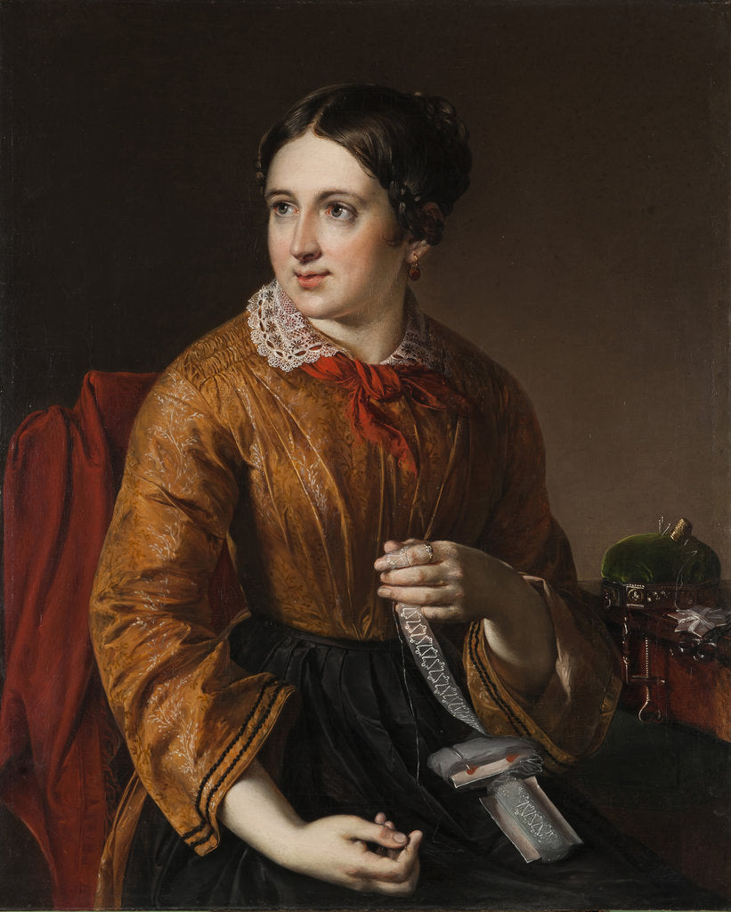 Detail of By a lace insert by Anonymous