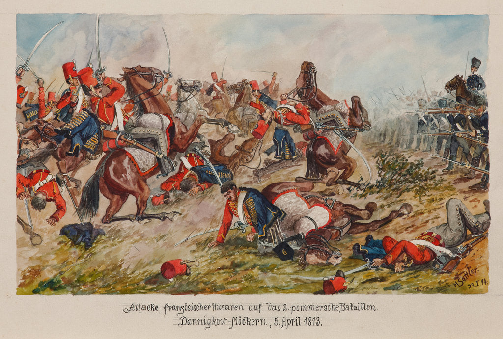 Detail of The attack of the French hussars on the 2nd Pomeranian Battalion. Dannigkow-Möckern, 5 April 1813 by Anonymous