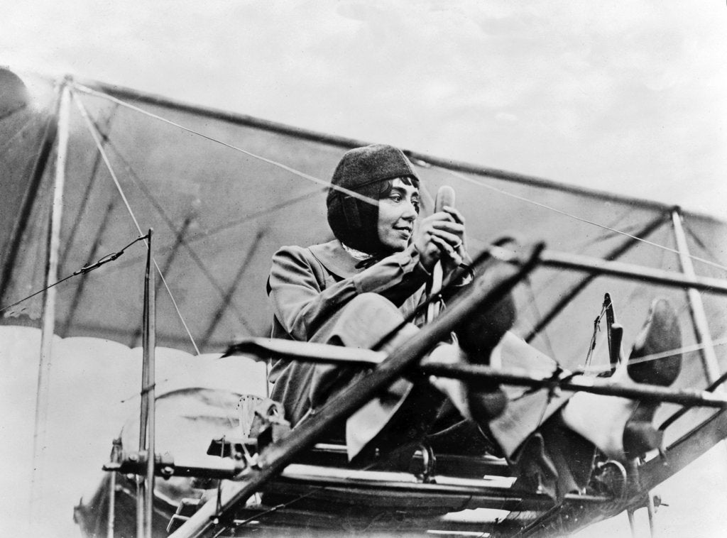 Detail of Hélène Dutrieu at the controls of her plane, c.1911 by Anonymous