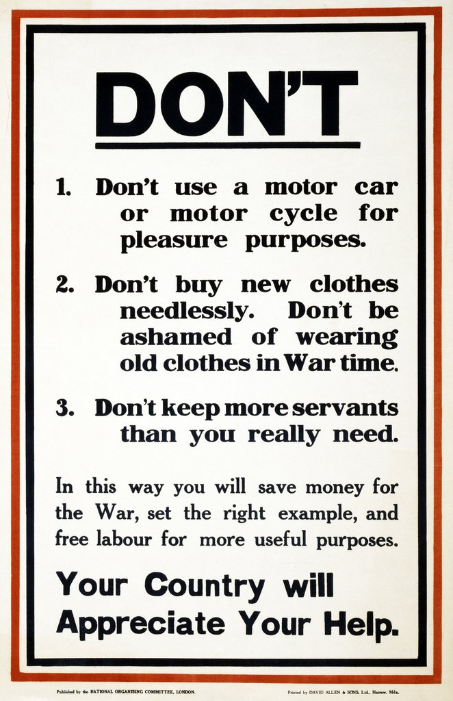 Detail of WW1 Poster appealing to the public to support the war effort by being frugal, 1917 by Anonymous