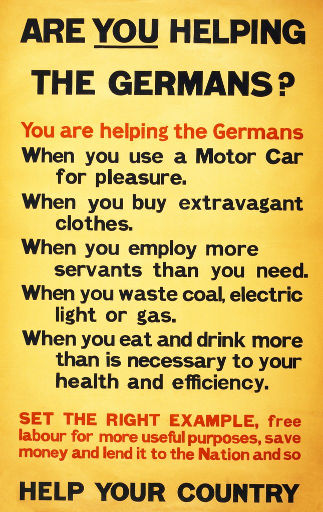 Detail of WW1 Poster appealing to the public to support the war effort by being frugal, 1917 by Anonymous