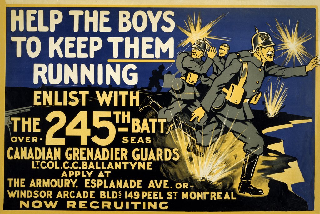 Detail of Canadian Army Recruitment Poster Help the Boys Keep them Running, 1914-1918 by Anonymous