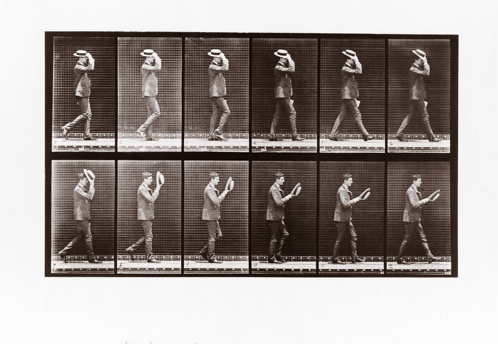 Detail of Man doffing his boater, Plate 44 from Animal Locomotion, 1887 by Anonymous