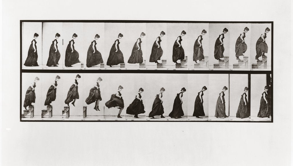 Detail of Woman climbing stairs and jumping down, Plate 173 from Animal Locomotion, 1887 by Anonymous