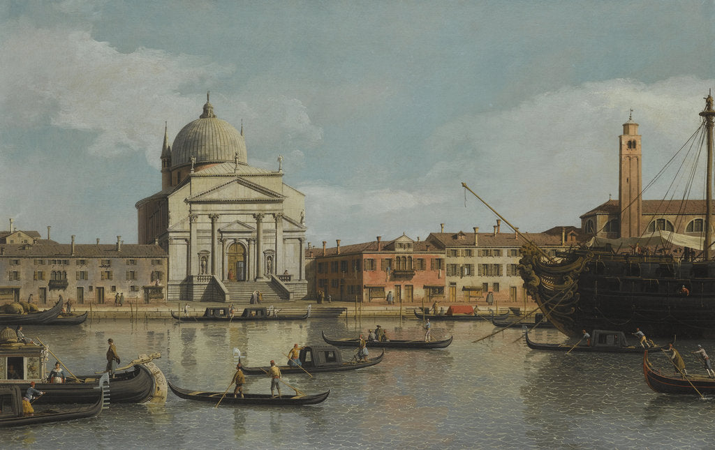 Detail of Venice, a view of the Churches of the Redentore and San Giacomo, with a moored Man-of-war, gondolas by Anonymous