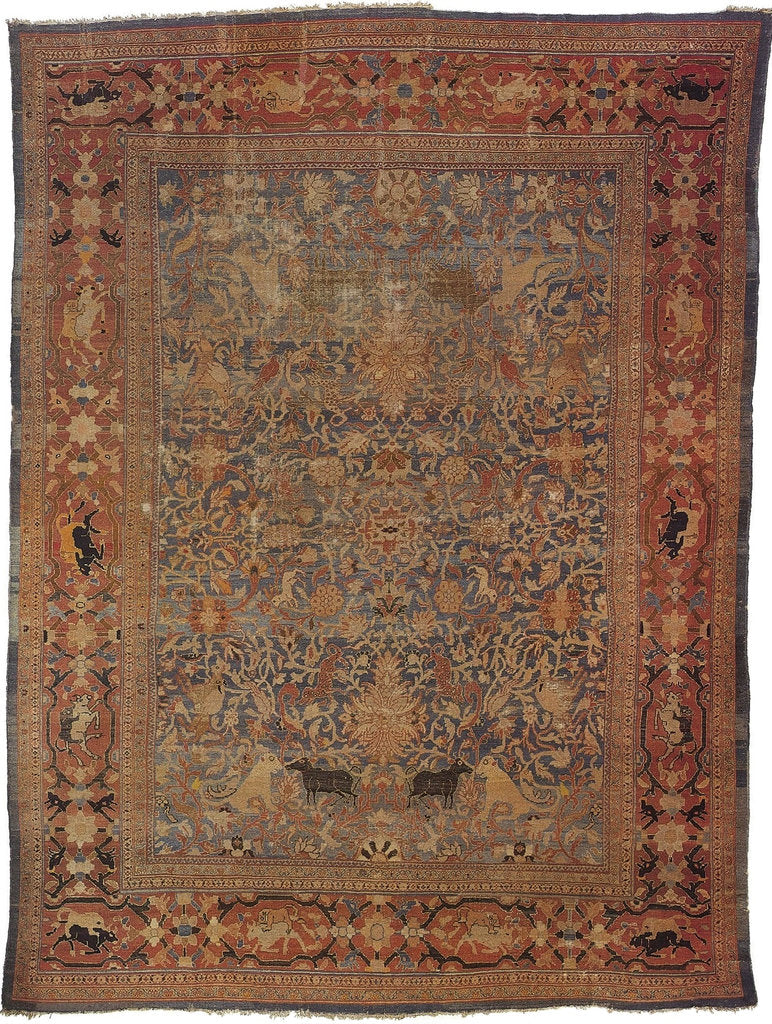 Detail of Amida carpet depicting the emblem of Emir: lion attacking bull by Anonymous