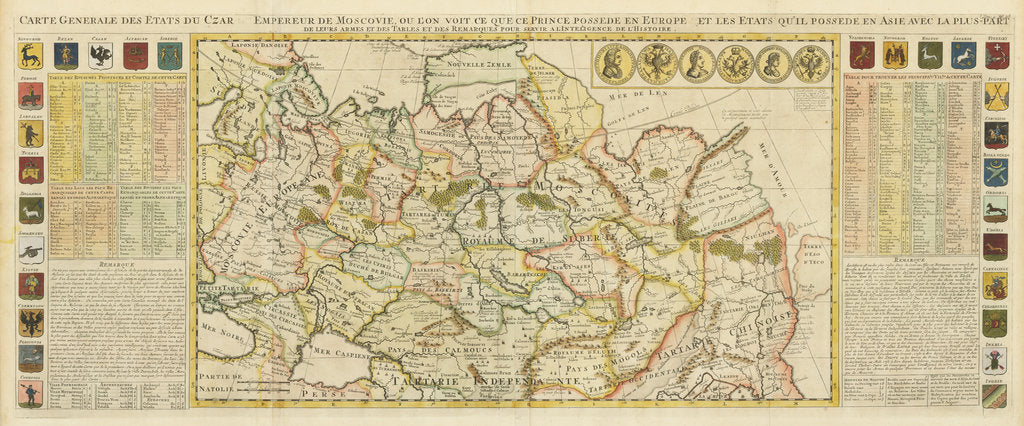 Detail of Map of Muscovy, with coats of arms, Russian coins of the day and explanatory panels by Anonymous