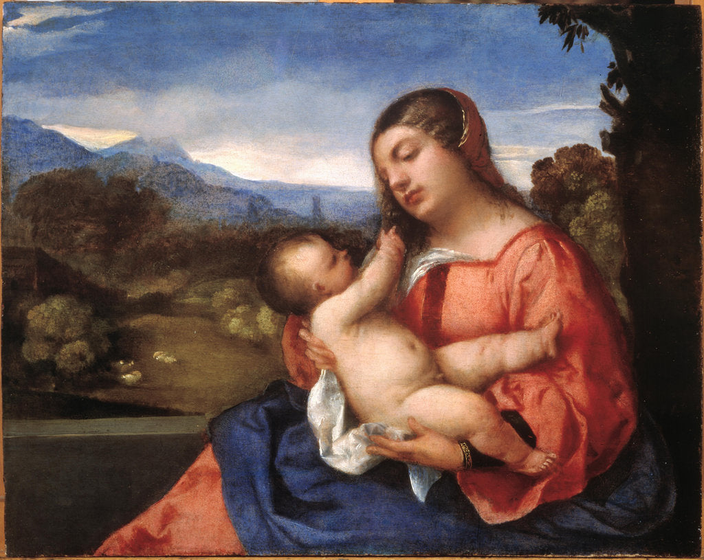 Detail of Madonna and Child in a Landscape by Anonymous