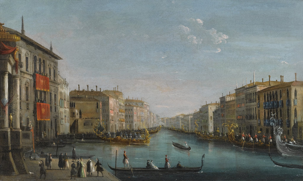 Detail of View of the Grand Canal from the Palazzo Balbi looking toward the Rialto Bridge with a Regatta by Anonymous