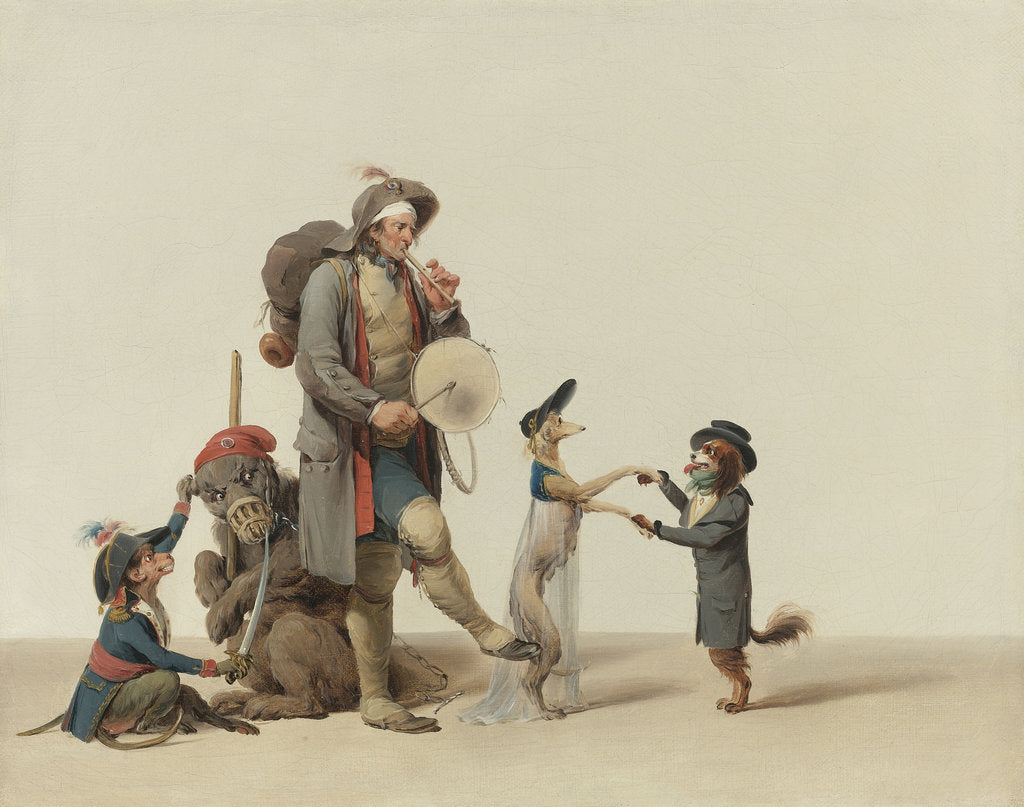 Detail of An Animal Trainer With Dancing Dogs, a Bear And Monkey by Anonymous
