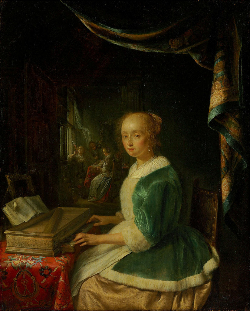 Detail of A young lady playing a clavichord by Anonymous