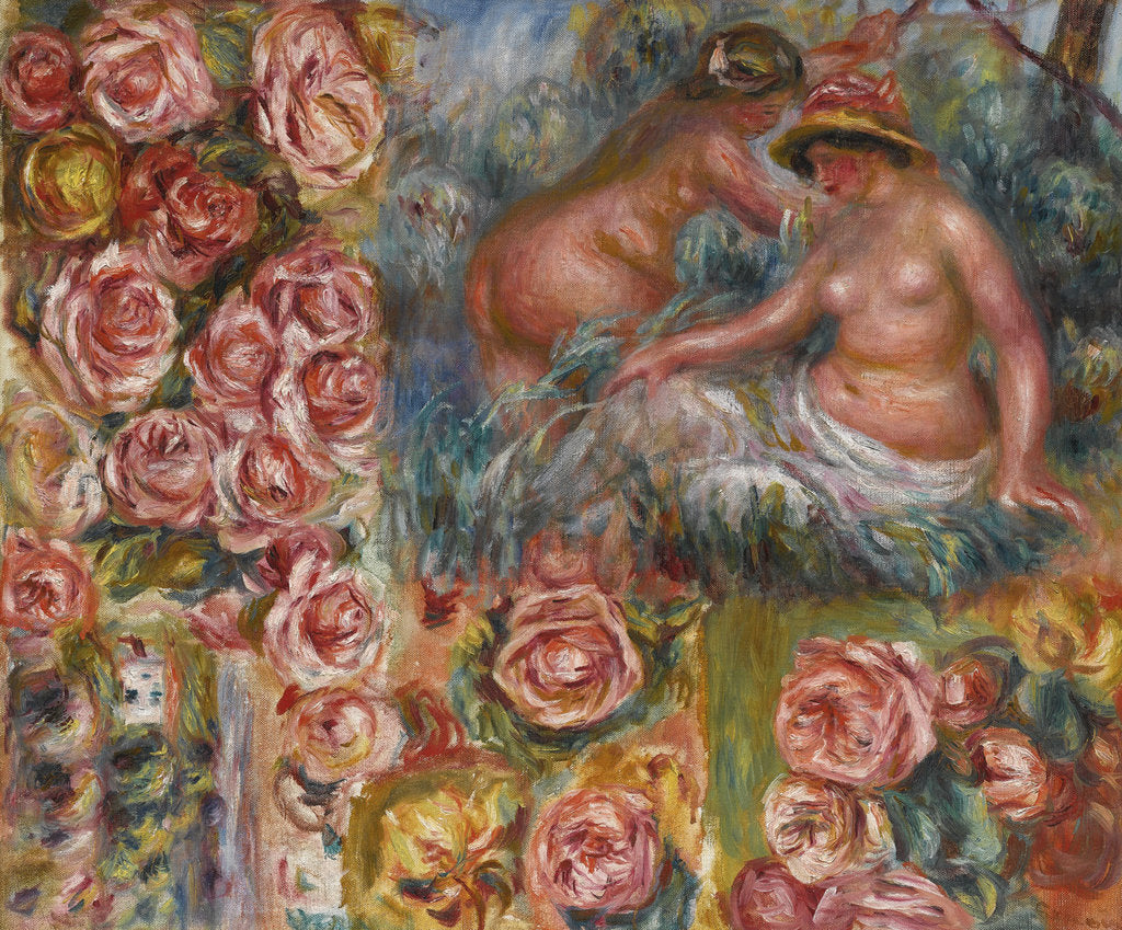 Detail of Study of nude female figures and flowers by Anonymous