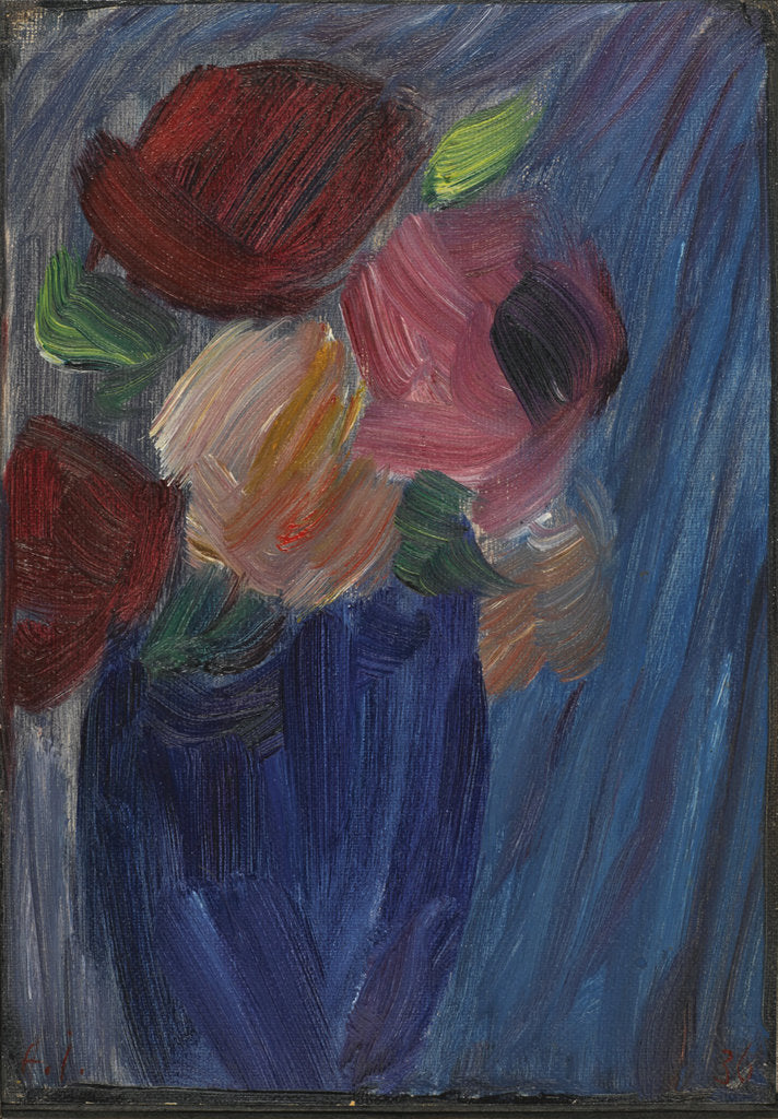 Detail of Large still life: Roses in an ultramarine blue vase by Anonymous