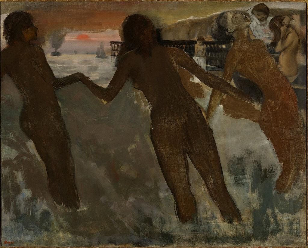 Detail of Peasant girls bathing in the sea at dusk by Anonymous