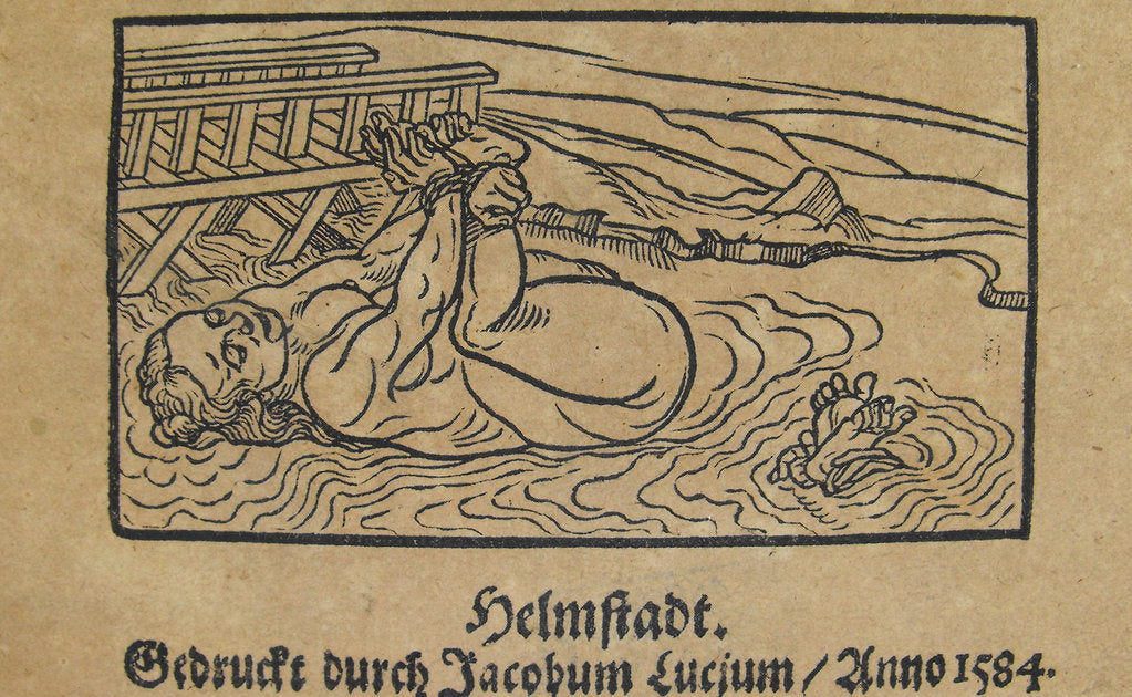 Detail of The cold-water ordeal for witches by Anonymous