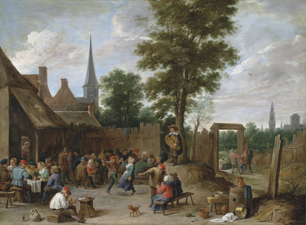 Detail of A village inn with peasants dancing and merry making to the music of a hurdy-gurdy by Anonymous