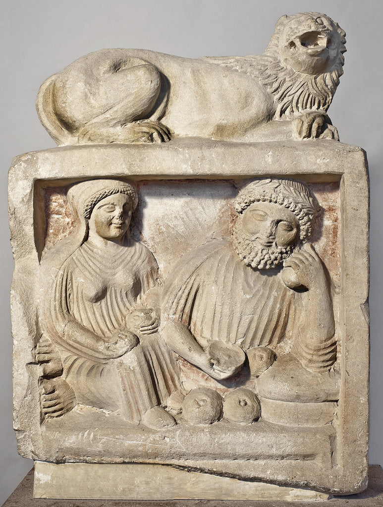 Detail of Tombstone depicting a ritual meal by Anonymous