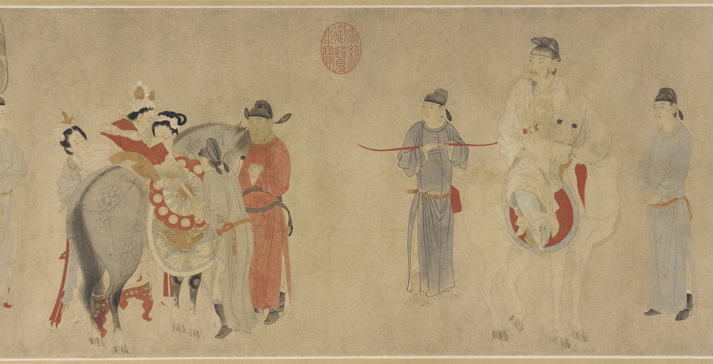 Detail of Yang Guifei Mounting a Horse, Emperor Xuanzong on horseback by Anonymous