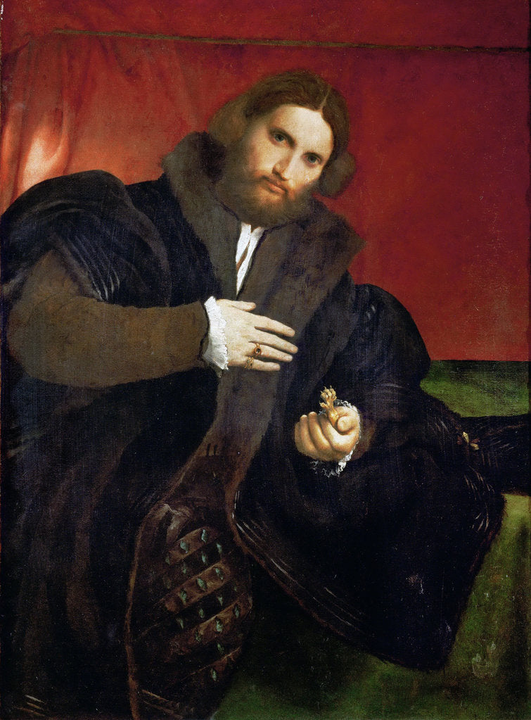 Detail of Portrait of a Man with a golden animal claw (Leonino Brembate) by Anonymous