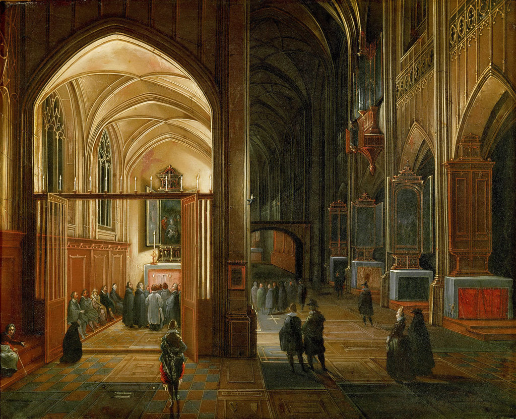Detail of Evening service in a Gothic church by Anonymous