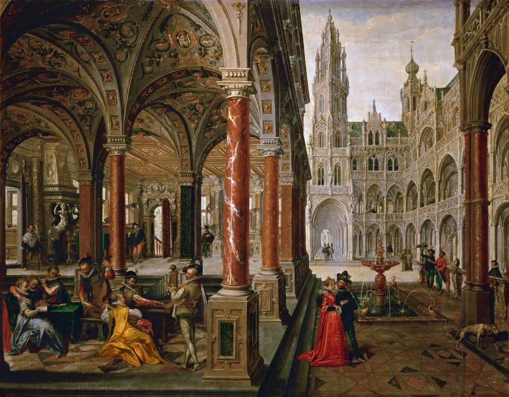 Detail of Palace with musicians by Anonymous