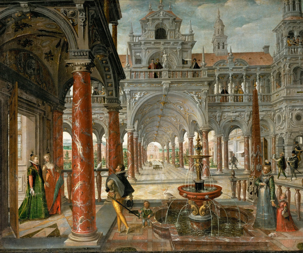 Detail of Palace with distinguished visitors by Anonymous