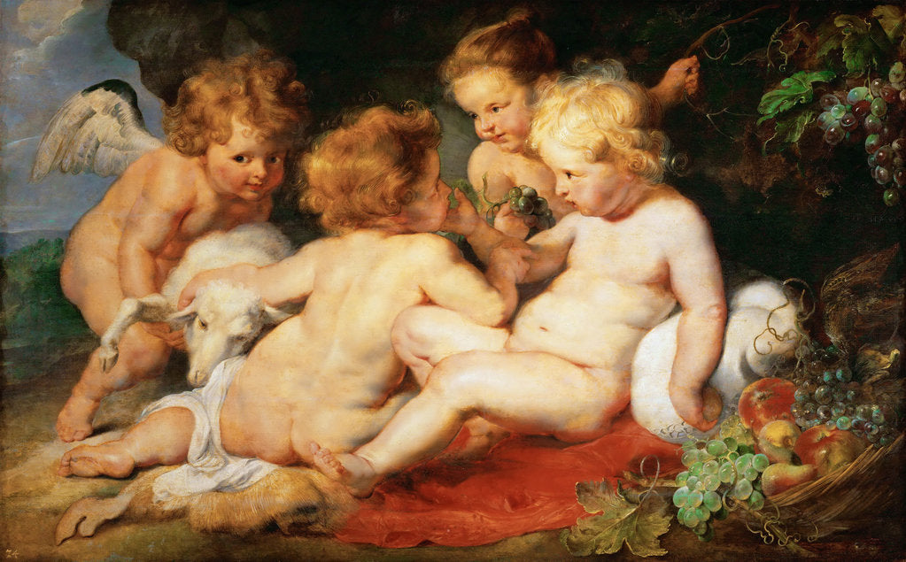 Detail of Christ and John the Baptist as Children with two angels by Anonymous