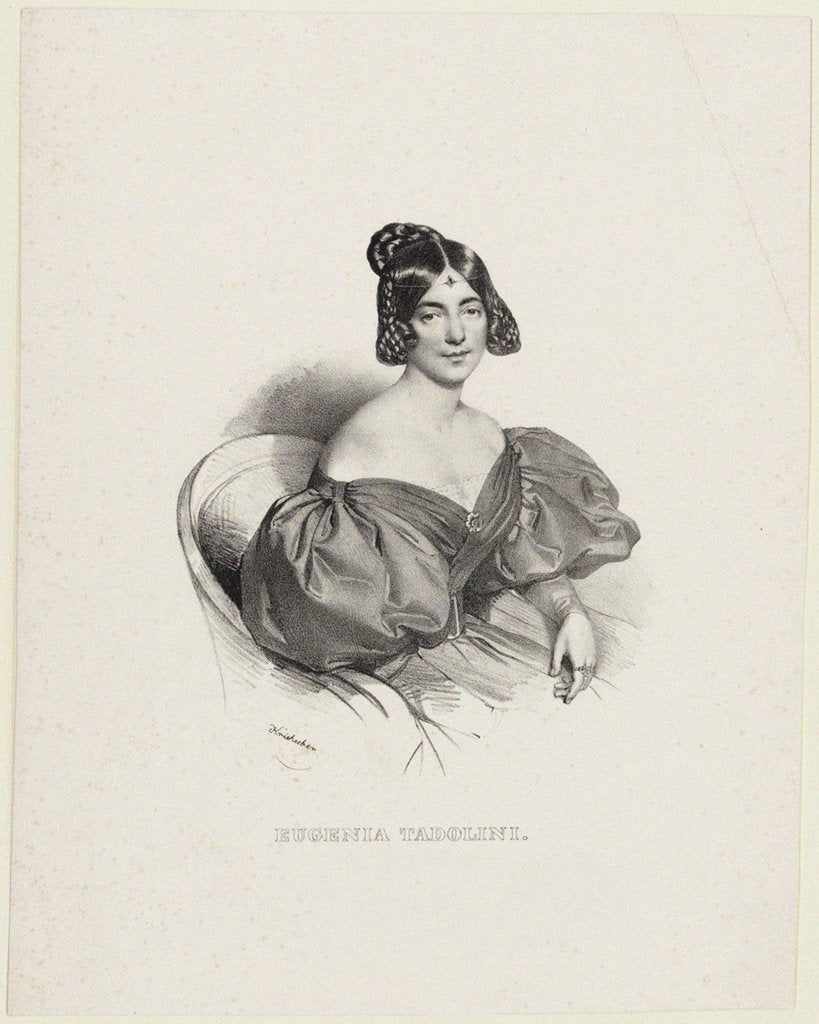 Detail of Portrait of the operatic soprano Eugenia Tadolini, née Savorani, 1830s by Anonymous
