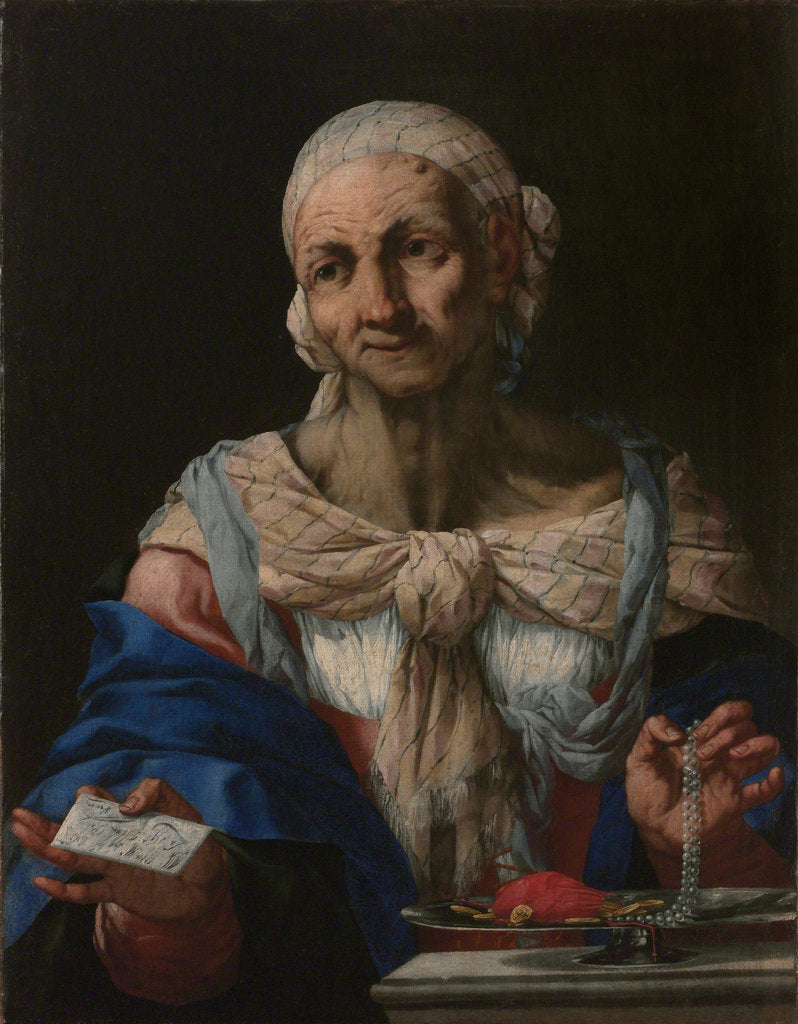 Detail of Old Woman with a Pearl Necklace and Letter (Vanitas), ca 1663 by Anonymous