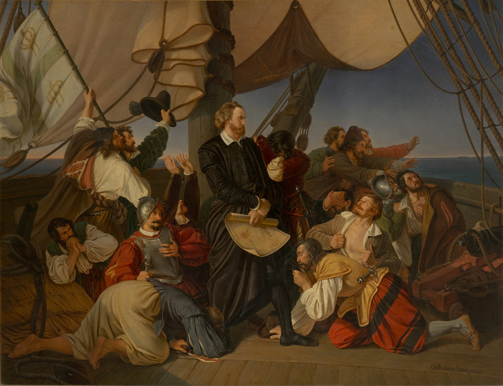 Detail of Christopher Columbus Discovers America, 1846 by Anonymous