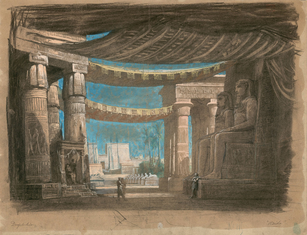 Detail of Set design for the Opera Aida by Giuseppe Verdi, Théâtre de lOpéra, Cairo, 24.12.1871, 1871 by Anonymous