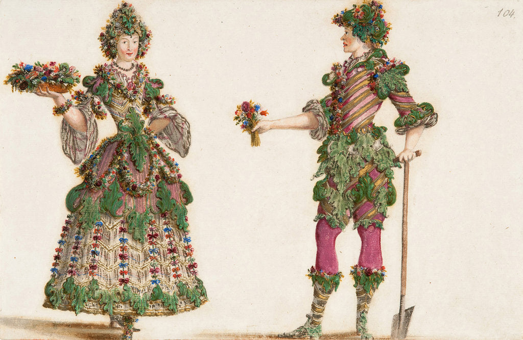 Detail of Gardeners. Costume design for Carnival celebrations of the Vienna court, c. 1680 by Anonymous