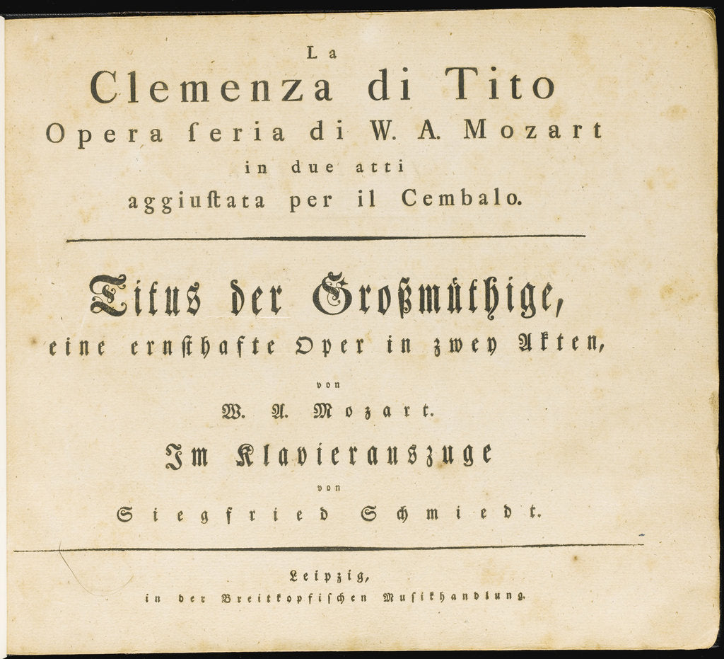 Detail of La clemenza di Tito. The first edition of the vocal score, 1795 by Anonymous