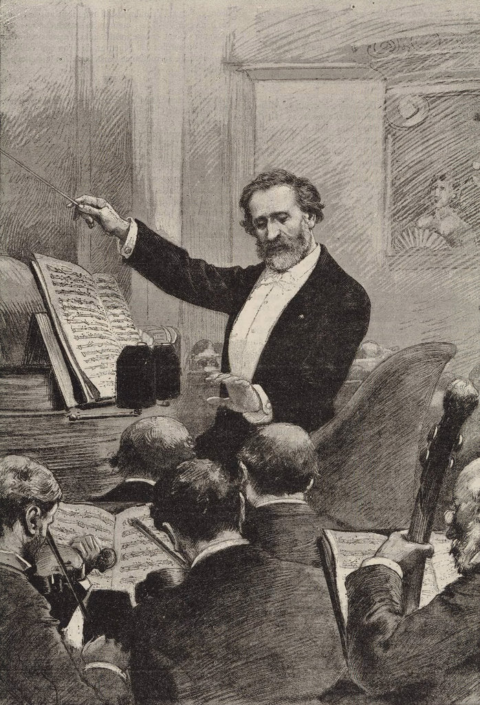Detail of Giuseppe Verdi conducting the Paris Opera premiere of Aida at the Palais Garnier on 22 March 1880, 1 by Anonymous