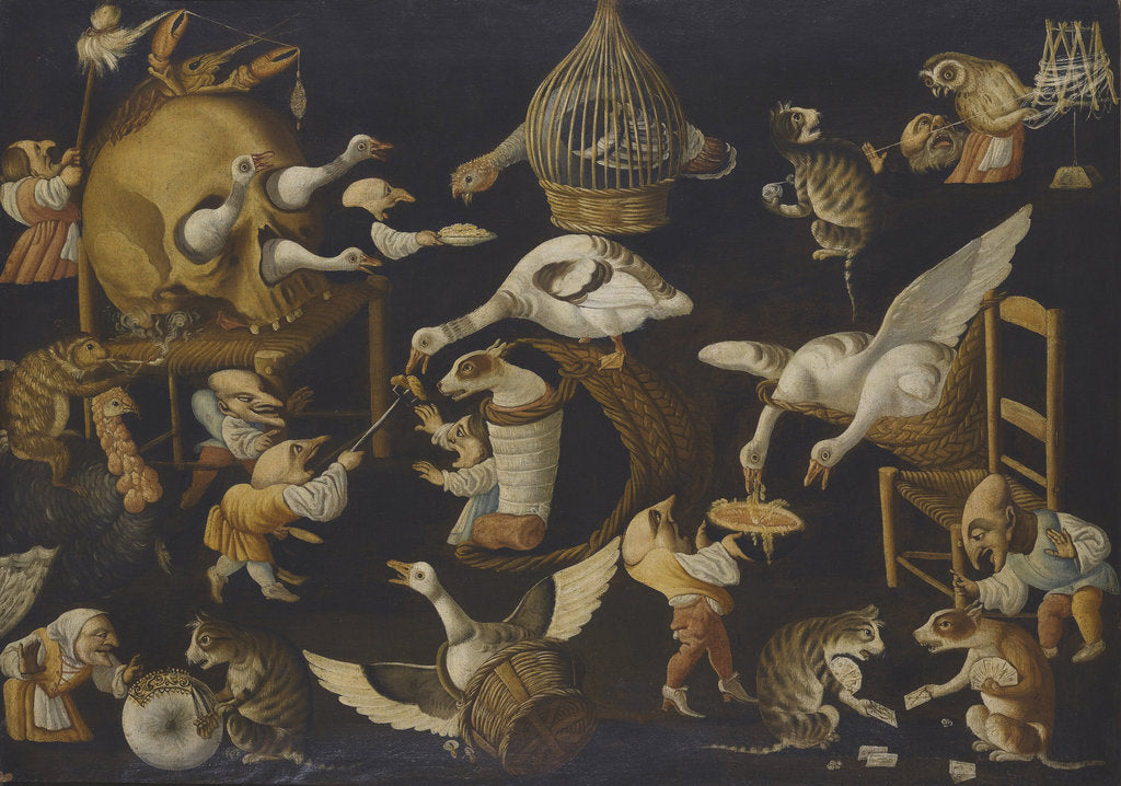 Detail of A Grotesque Scene With Animals Playing And a Dog Wrapped In Swaddling Clothes, Second Half of the 17 by Anonymous