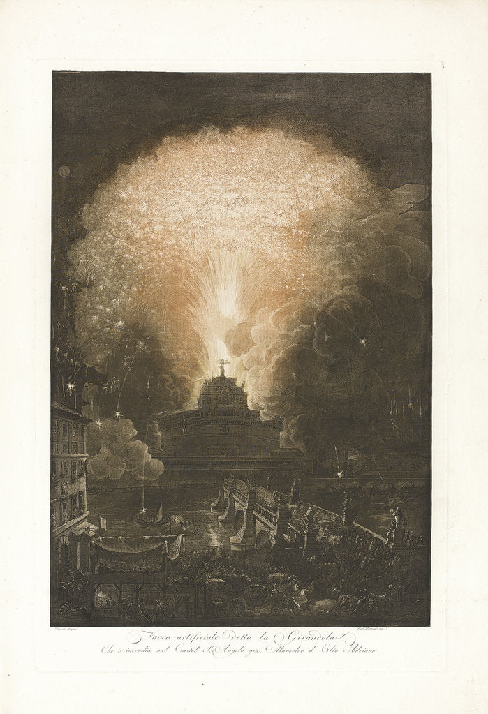 Detail of Fuoco Artificiale detto la Girandola (The Fireworks above Castel SantAngelo), ca. 1783 by Anonymous
