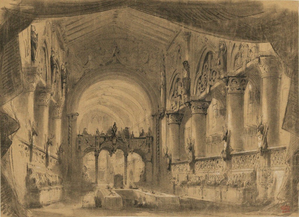 Detail of Set design for opera Macbeth by Giuseppe Verdi. Paris, Théâtre-Lyrique, 21.04.1865, 1865 by Anonymous