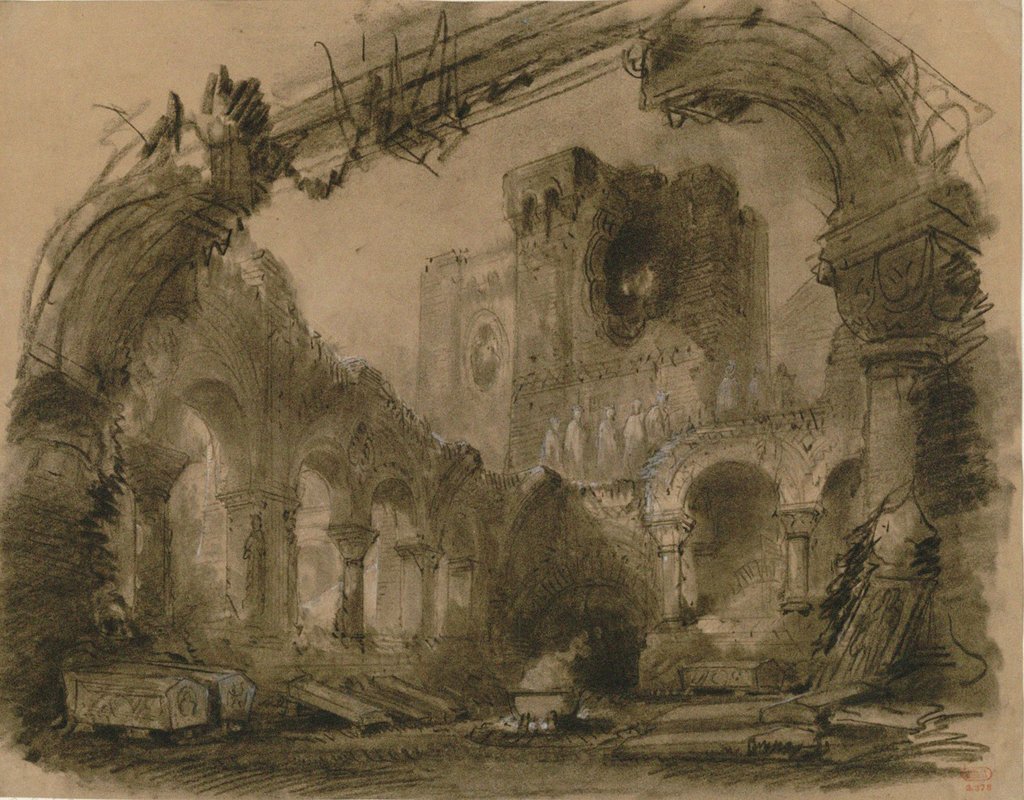 Detail of Set design for opera Macbeth by Giuseppe Verdi. Paris, Théâtre-Lyrique, 21.04.1865, 1865 by Anonymous