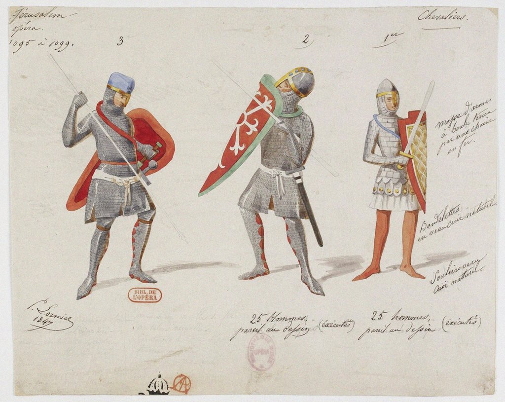 Detail of Costume design for the opera Jérusalem by Giuseppe Verdi, on 26 November 1847 by the Paris Opera at by Anonymous
