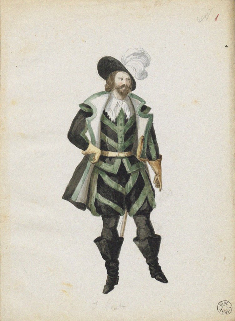Detail of Costume design for the opera Louise Miller by Giuseppe Verdi, Paris Opéra, 02.02.1853, 1853 by Anonymous