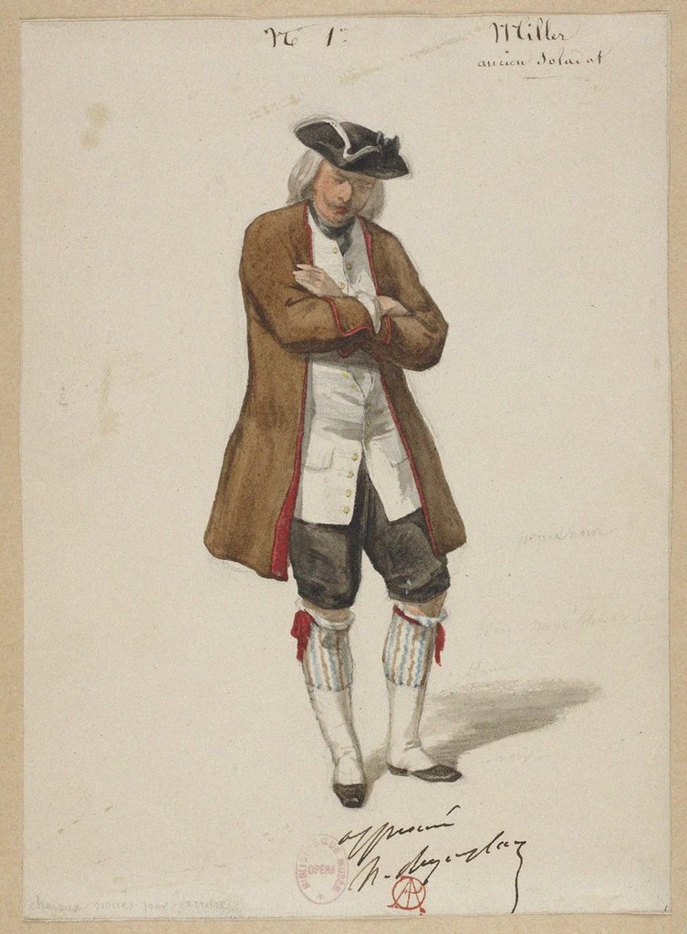 Detail of Costume design for the opera Louise Miller by Giuseppe Verdi, Paris Opéra, 02.02.1853, 1853 by Anonymous