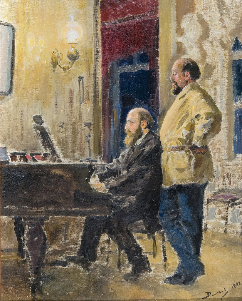 Detail of Pyotr Antonovich Spiro at piano and Savva Mamontov, 1882 by Anonymous