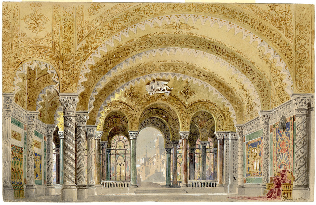 Detail of The great castle room, Act III, Set design for opera Otello by Giuseppe Verdi, world premiere, La Sc by Anonymous