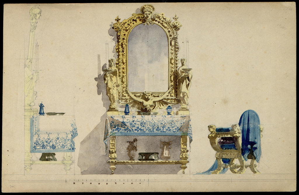 Detail of Vanity table, Desdemonas room. Set design for opera Otello by Giuseppe Verdi, world premiere, La Sc by Anonymous