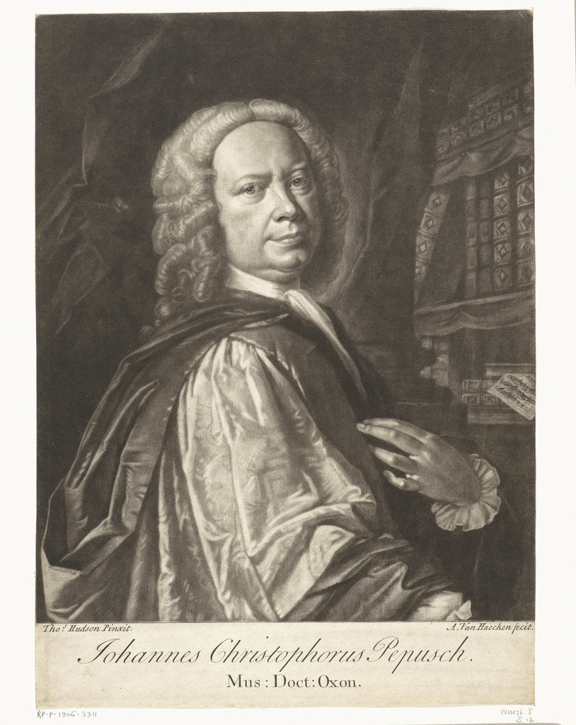 Detail of Portrait of the Composer Johann Christoph Pepusch, First half of the 18th cent by Anonymous